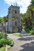 Image of the St Just-in-Roseland church tower on a sunny day